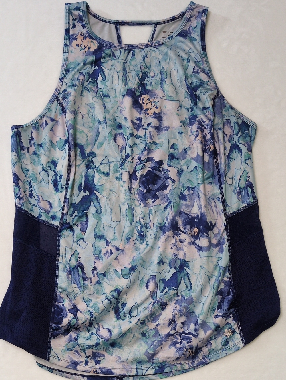 Tek Gear DryTek Blue Purple Floral Mesh Side Keyhole Back Tank Top L